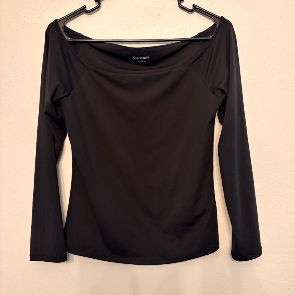 Old Navy Off The Shoulder Top Women Medium Black Good Long Sleeve Minimalist SEO